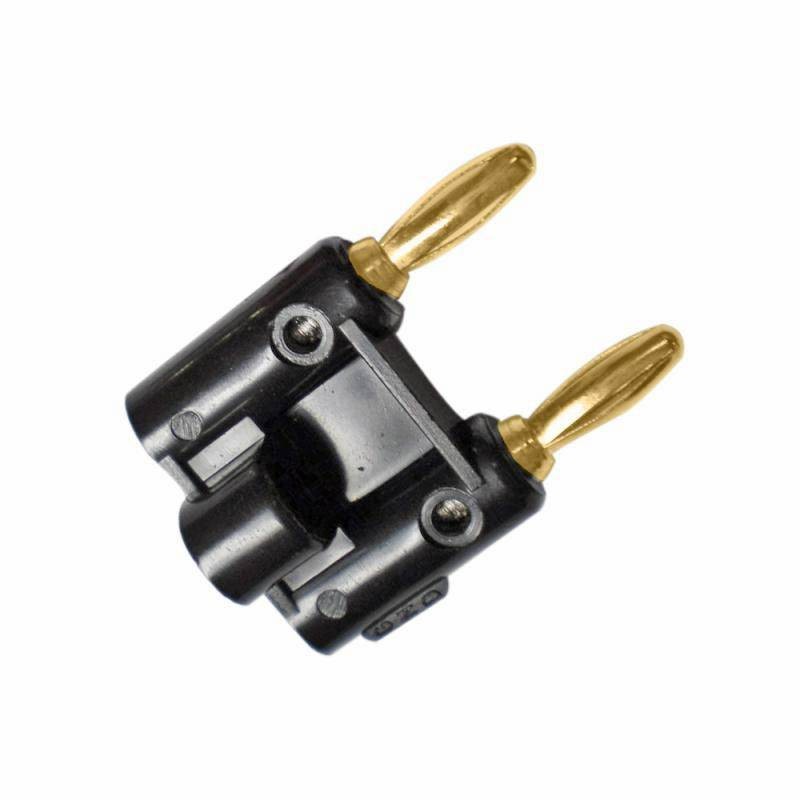 Conector doble banana punta dorada negro
