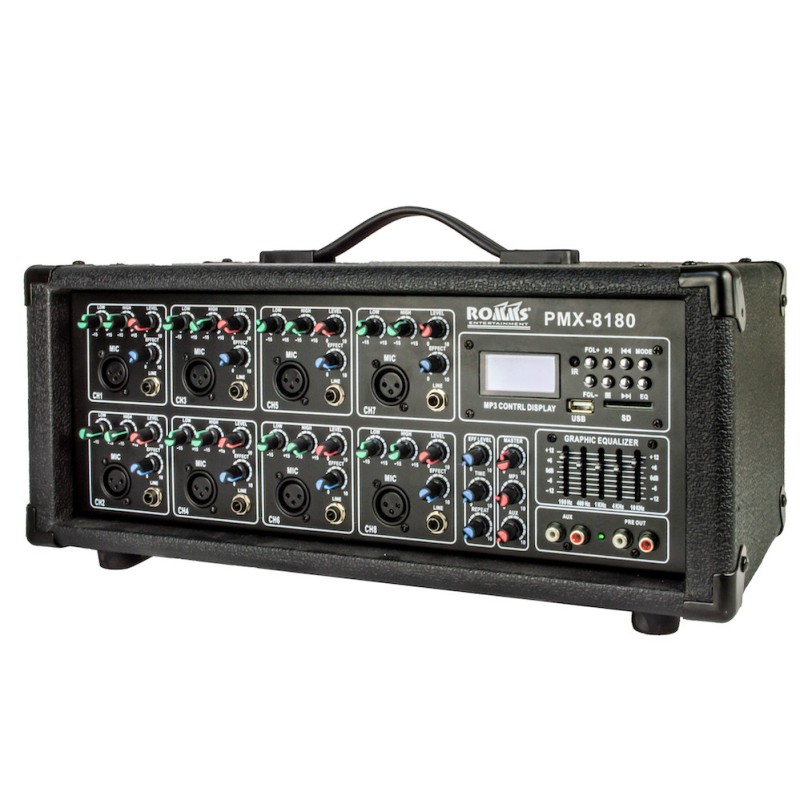 Mezcladora amp.8ch usb/sd/bluetooth 180w